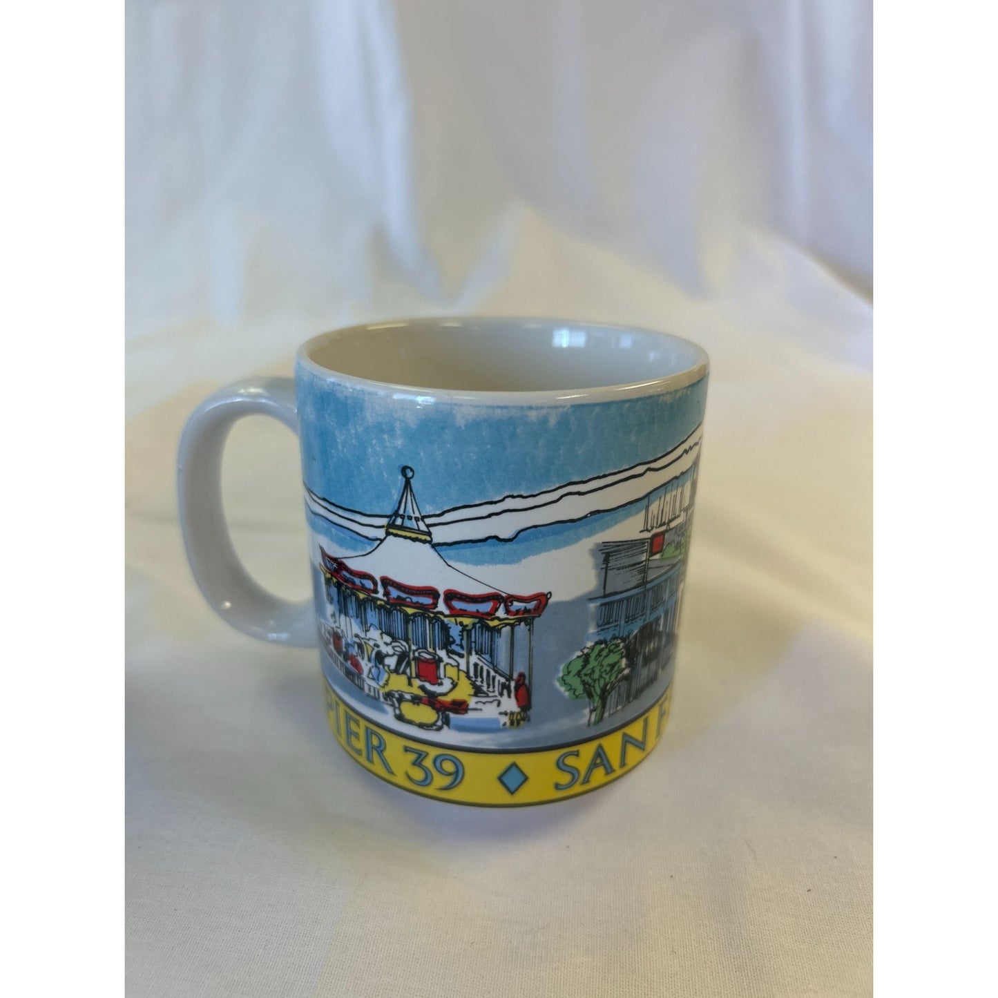 Pier 39 San Francisco Souvenir Ceramic Mug 8 Oz Colorful Carousel Design