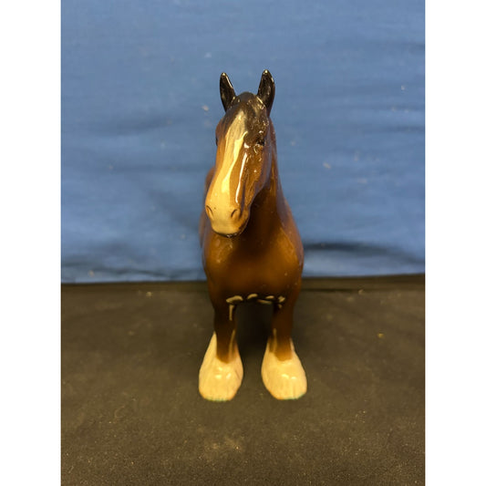 Vintage Ceramic Shire Horse Figurine Brown & Cream 8 Inches Tall Glossy Finish Collectible Home Decor