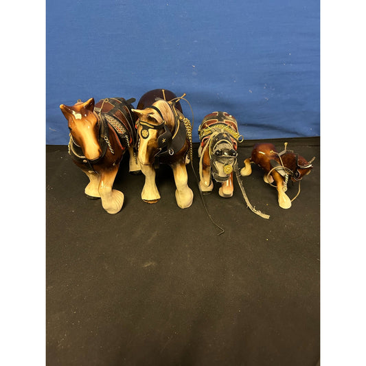 Set Of 4 Vintage Ceramic Horse Figurines With Harness Details By Stenco
