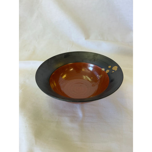 Small Black & Brown Ceramic Bowl With Glossy Interior & Rustic Design