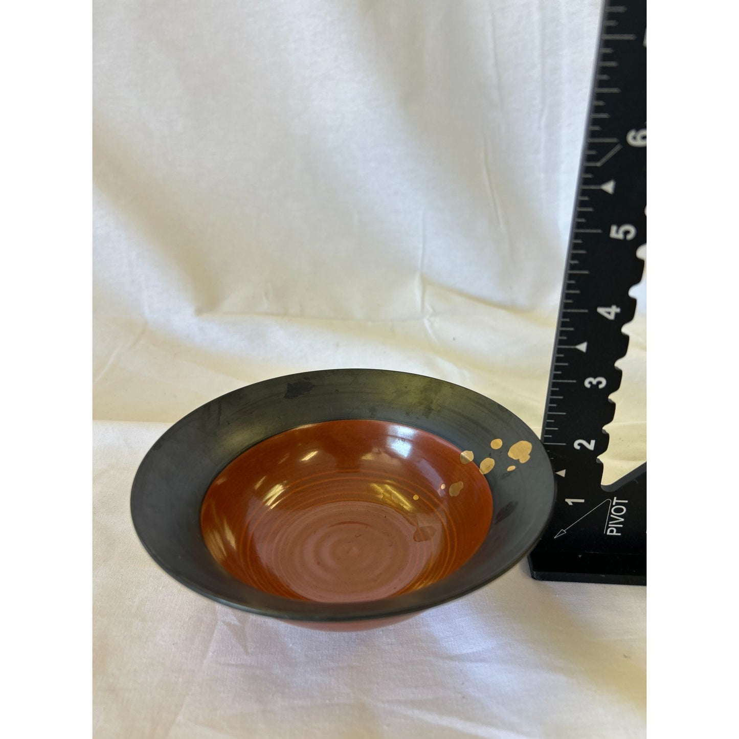 Small Black & Brown Ceramic Bowl With Glossy Interior & Rustic Design