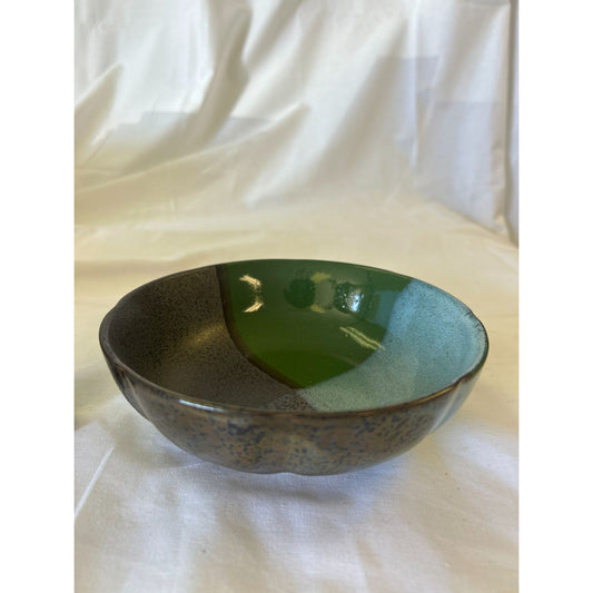 Handmade Ceramic Bowl With Green & Brown Glaze