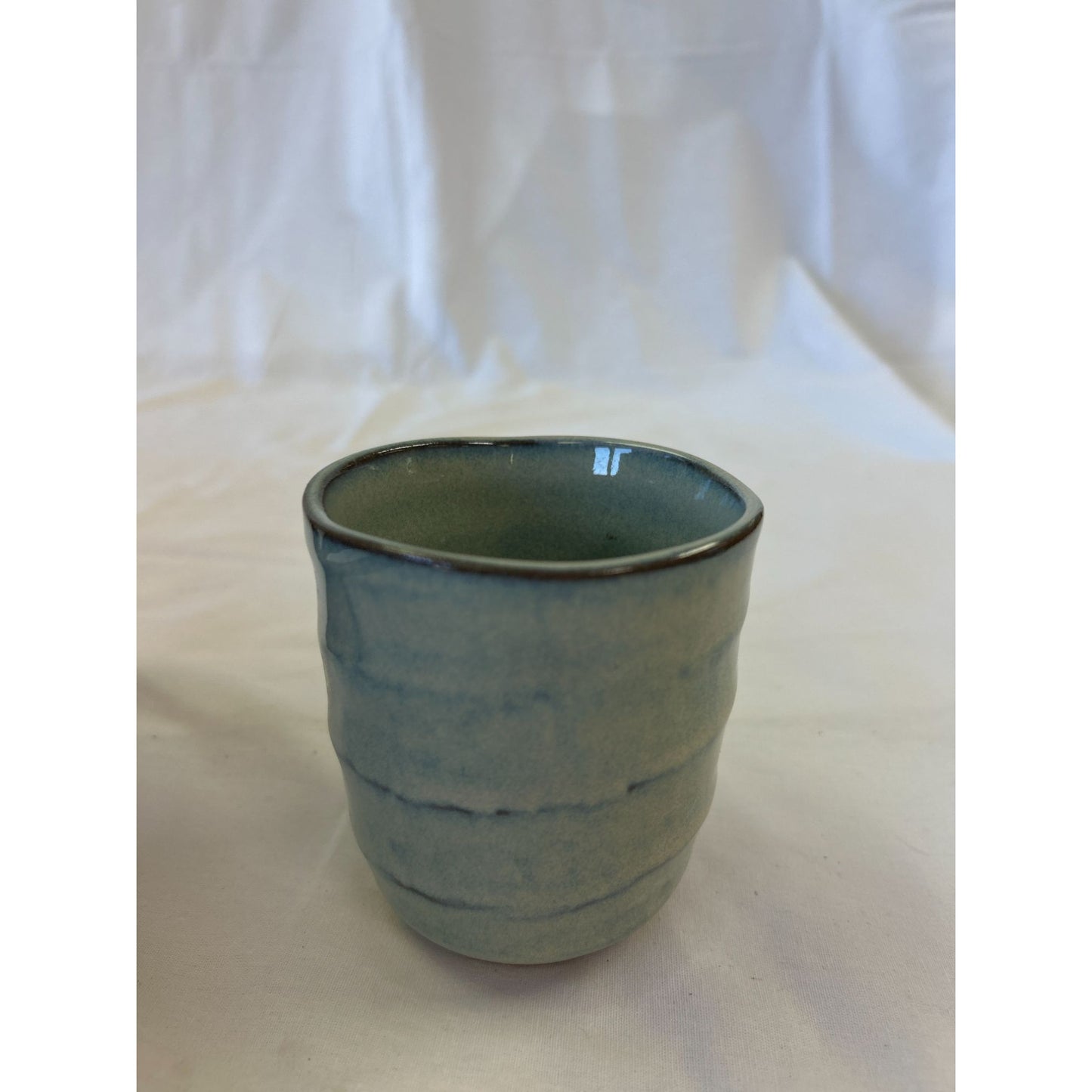 Handcrafted Ceramic Japanese Tea Cup Blue Glaze 3.5 Inches Tall Textured Finish
