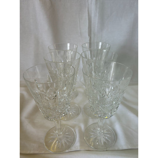 Set Of 6 Waterford Crystal Lismore Cut Glass Wine Goblets 6.25" Tall Elegant Design