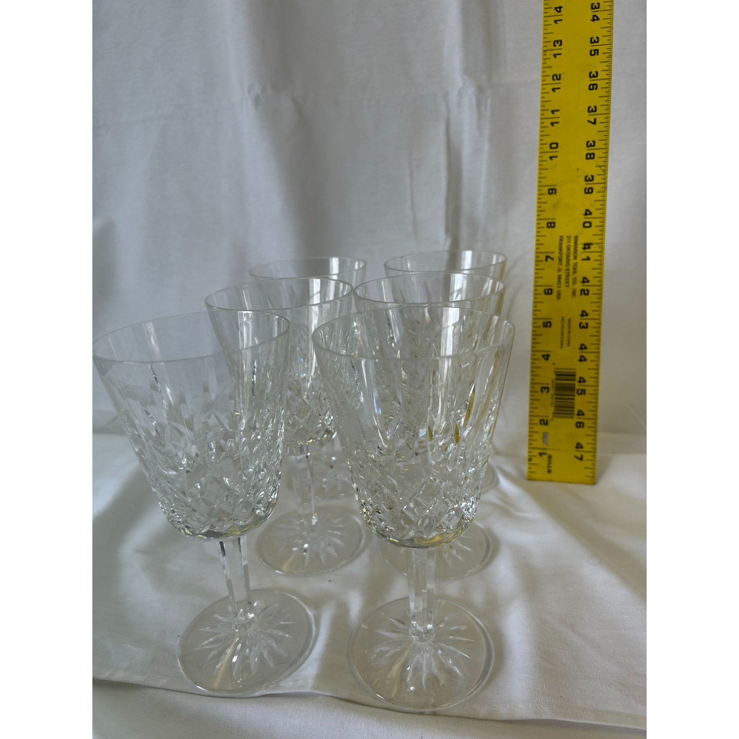 Set Of 6 Waterford Crystal Lismore Cut Glass Wine Goblets 6.25" Tall Elegant Design