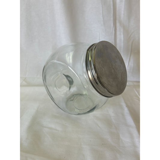 Vintage Clear Glass Cookie Jar With Silver-Tone Metal Lid