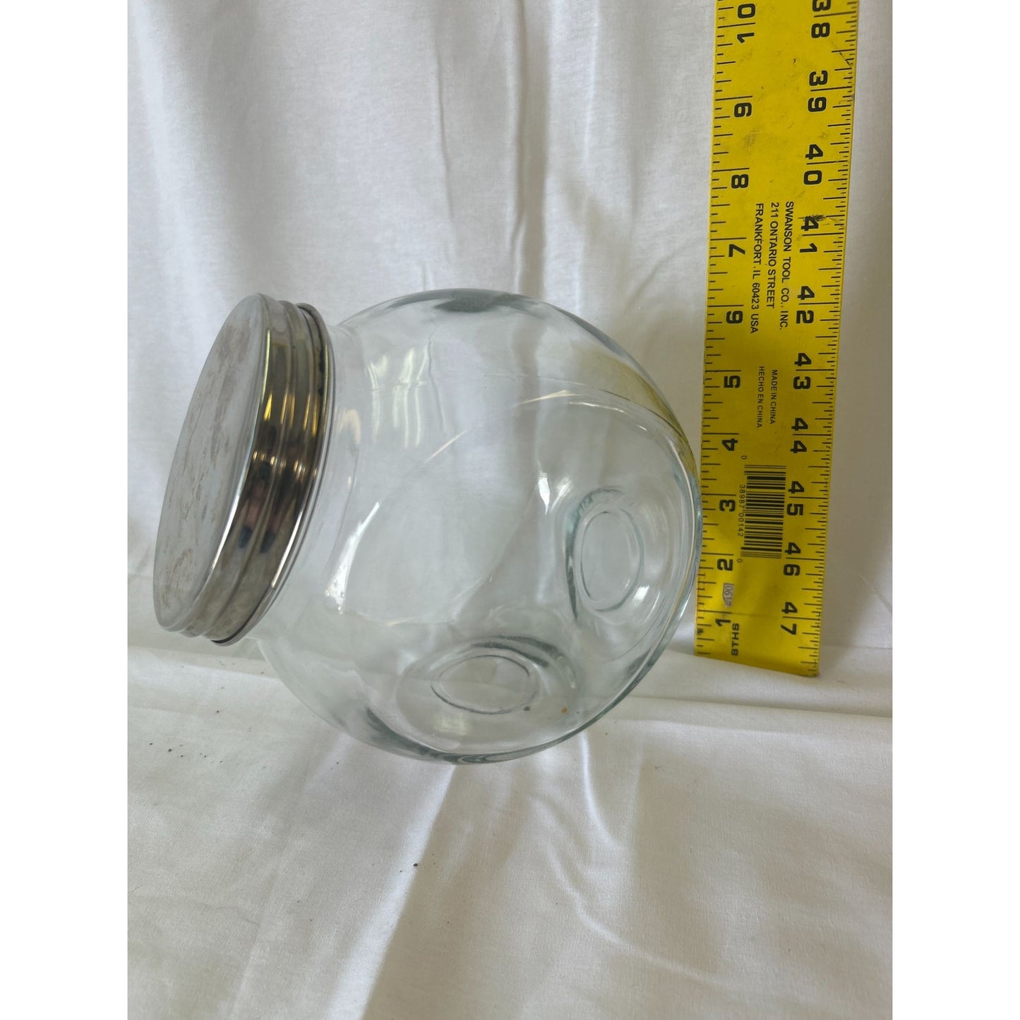 Vintage Clear Glass Cookie Jar With Silver-Tone Metal Lid