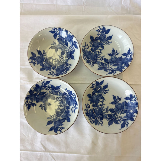 Set Of 4 Royal Norfolk Blue & White Floral Ceramic Bowls 6" Diameter