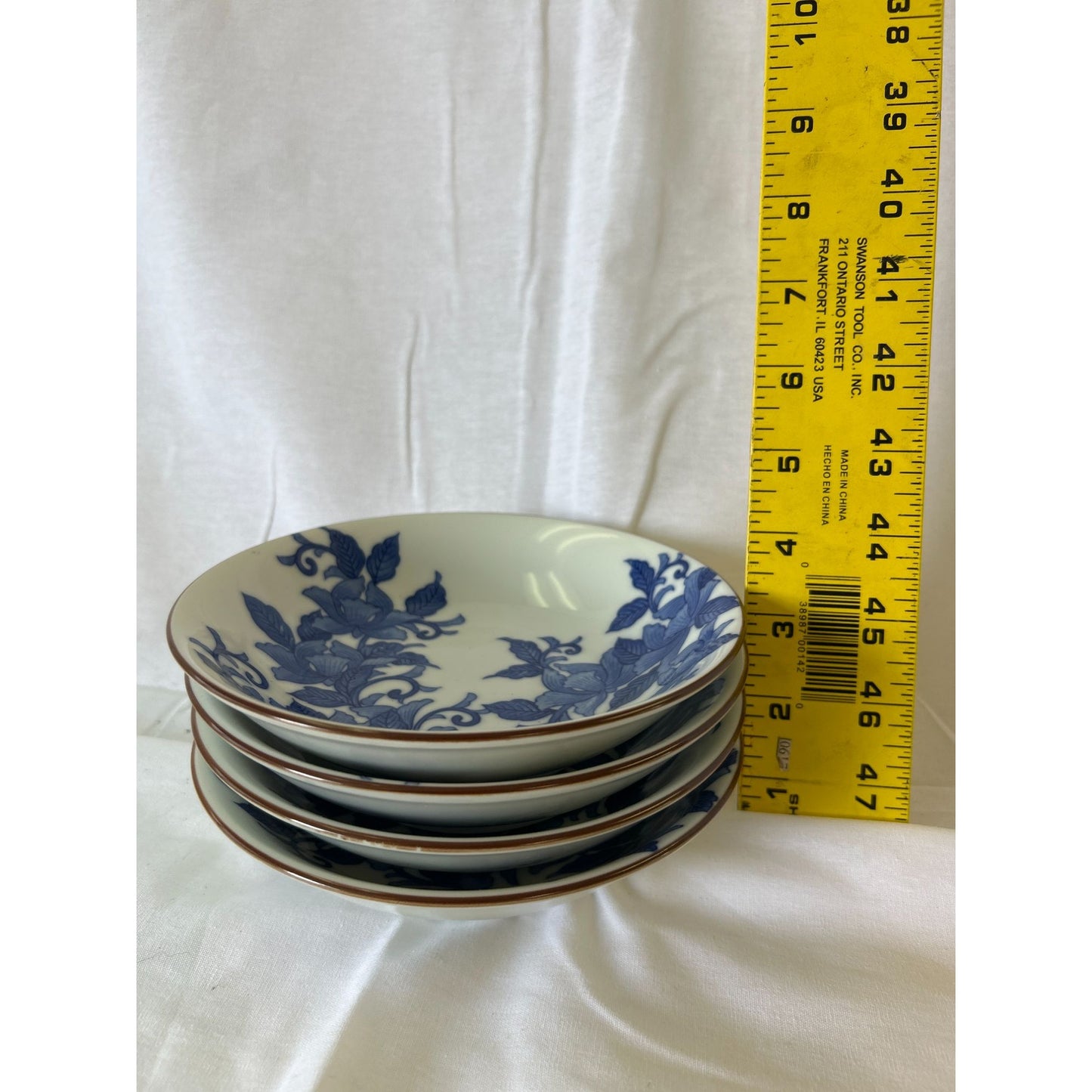 Set Of 4 Royal Norfolk Blue & White Floral Ceramic Bowls 6" Diameter