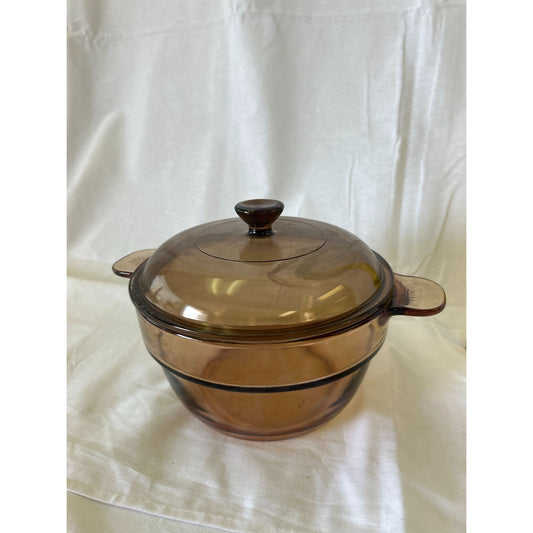 Vintage Corning Visions Amber Glass Cookware 1.5 Qt Casserole Dish With Lid