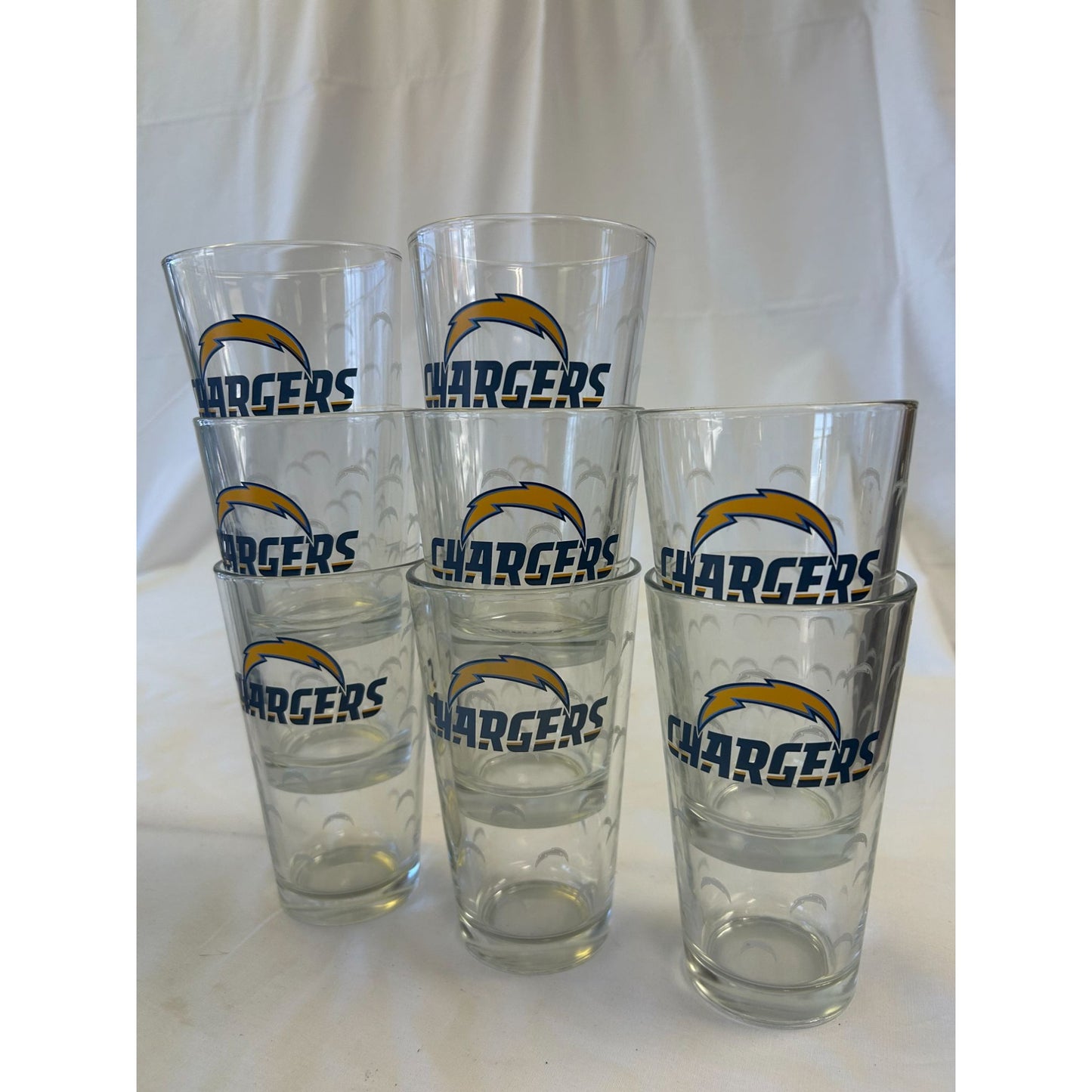 Los Angeles Chargers Logo Pint Glasses 16 Oz Clear NFL Licensed Barware - Set of 8