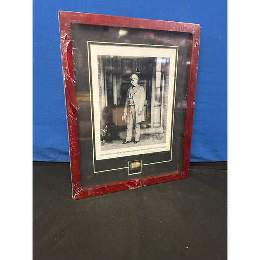 Framed Print Of General Lee Post-Appomattox Photo With Red Wood Frame & Protective Wrap
